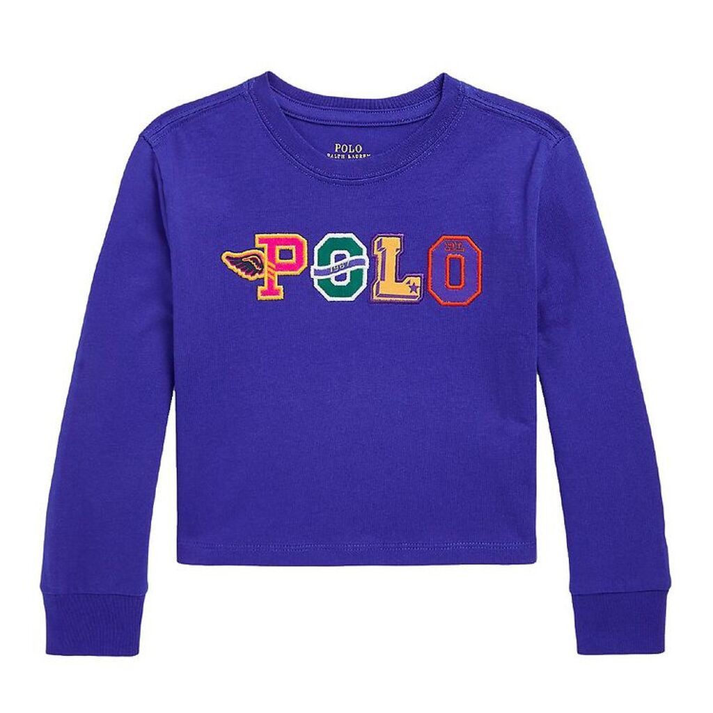 Polo Ralph Lauren Bluse - Cropped - Blå m. Tekst