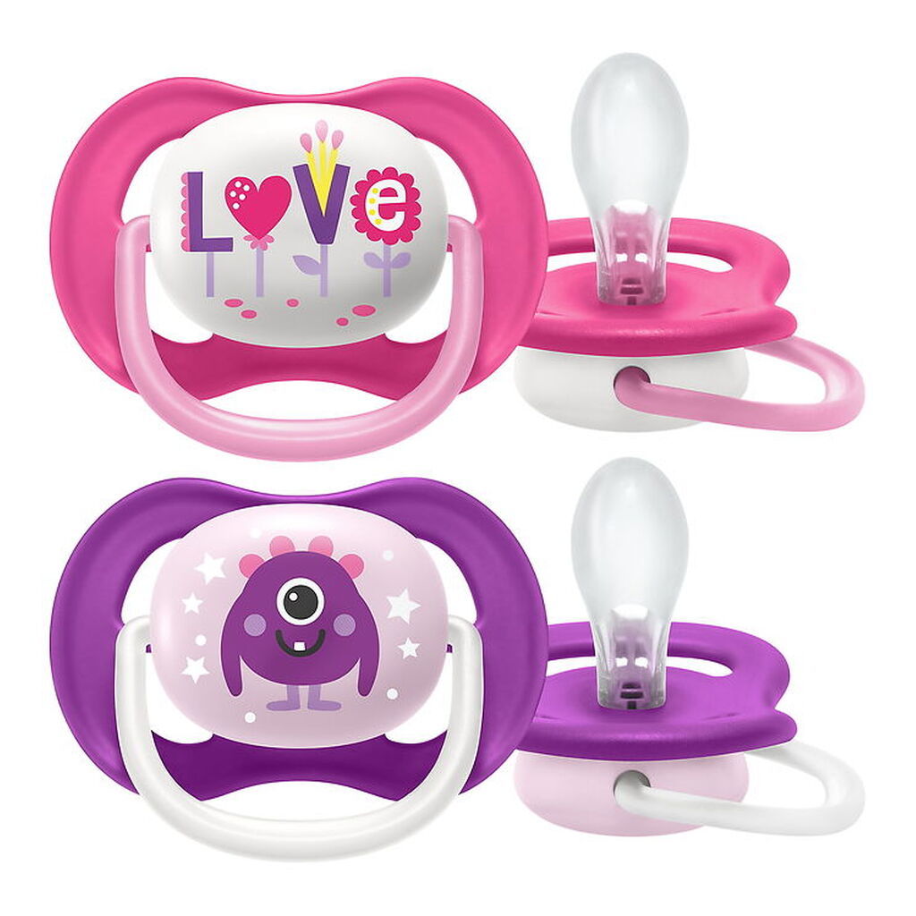 Philips Avent Sutter - 2-pak - Ultra Air - Lilla/Pink m. Print