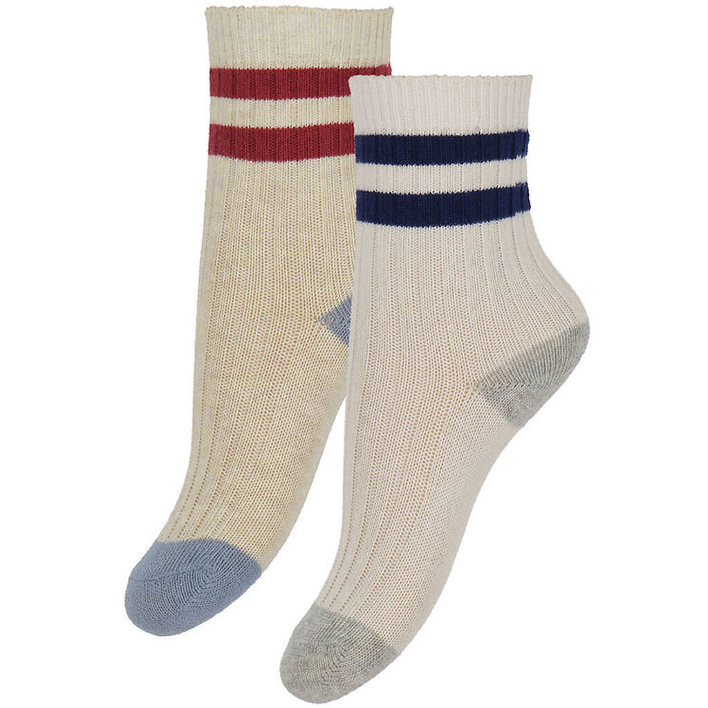 Konges Sløjd Strømper - 2-pak - Rib - Off White/Multi Strip