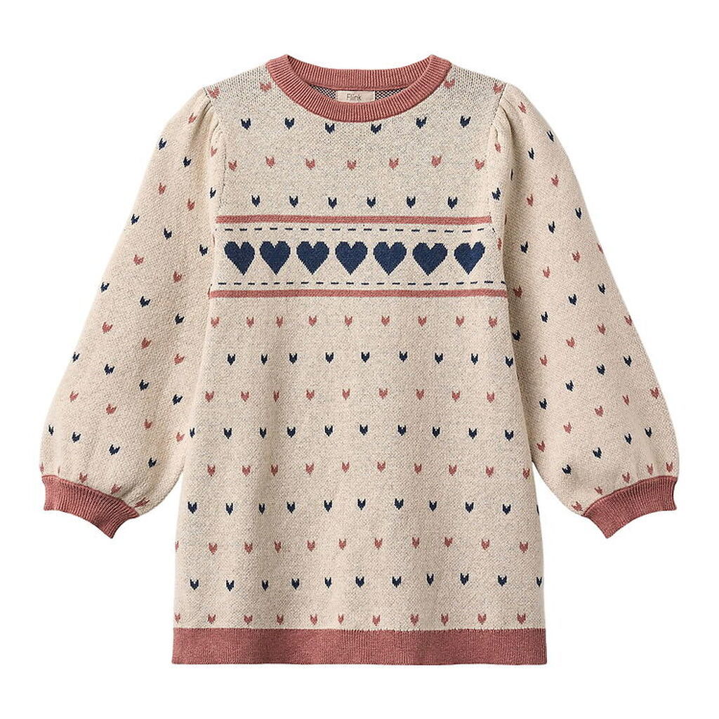 Fliink Kjole - Bomuld/Uld - Nova - Multi Heart - Sandshell