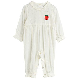 Mini Rodini Heldragt - Strawberry Schiffli - Hvid