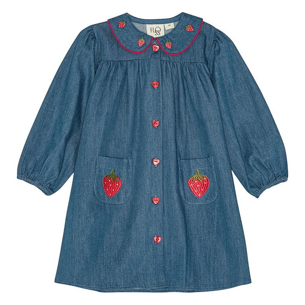 Flöss Kjole - Vilma - Denim - Mid Blue Strawberry