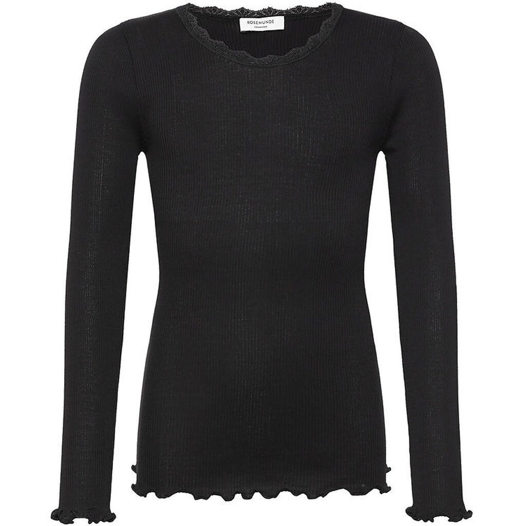 Rosemunde Bluse - Rib - Balta - Sort m. Blonder