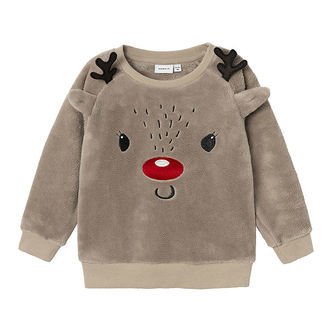 Name It Sweatshirt - Teddy - NmnReindeer - Weathered Teak