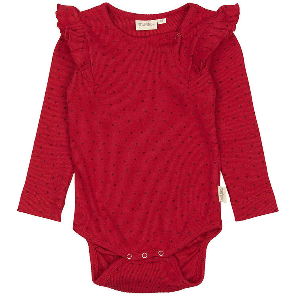 Petit Piao Body l/æ - Rib - Modal - Frill - Jet Red/Biking Red