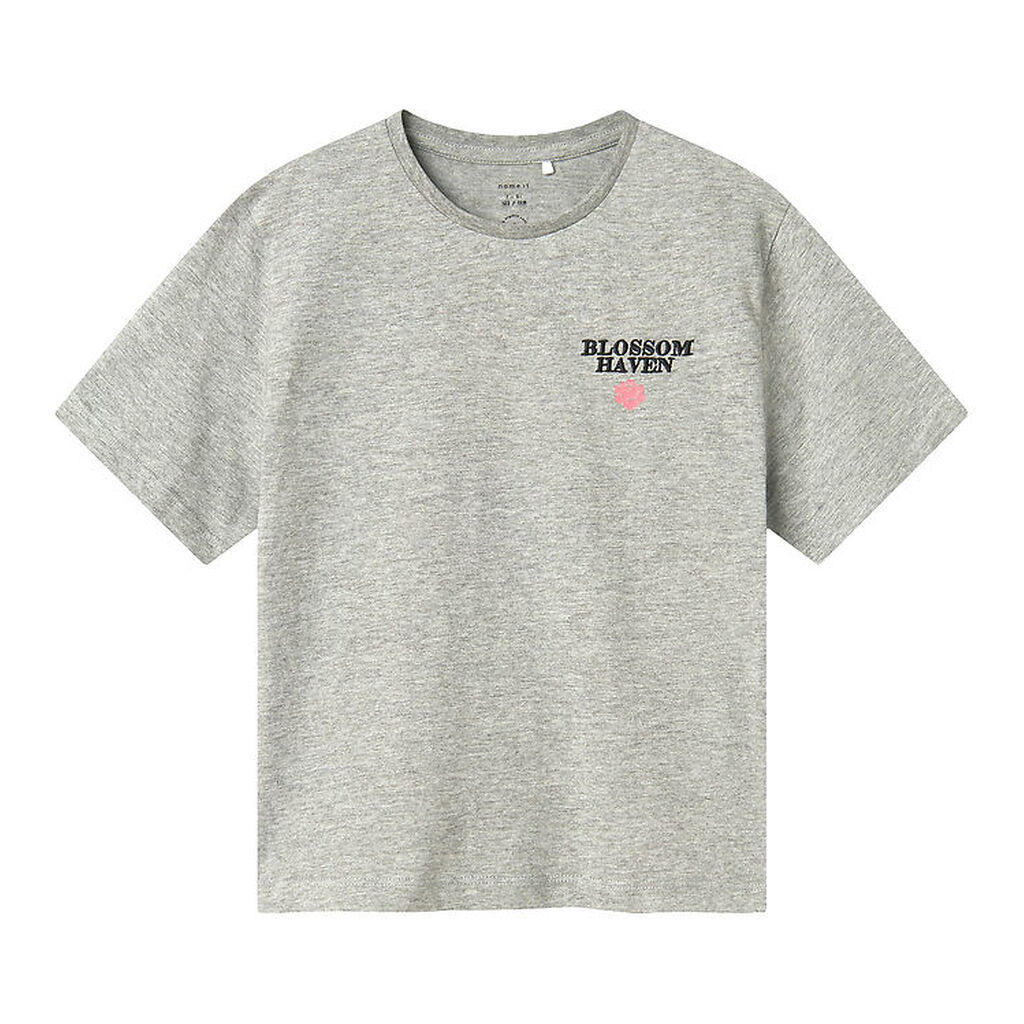 Name It T-shirt - NkfLonnie - Lysegråmeleret m. Print