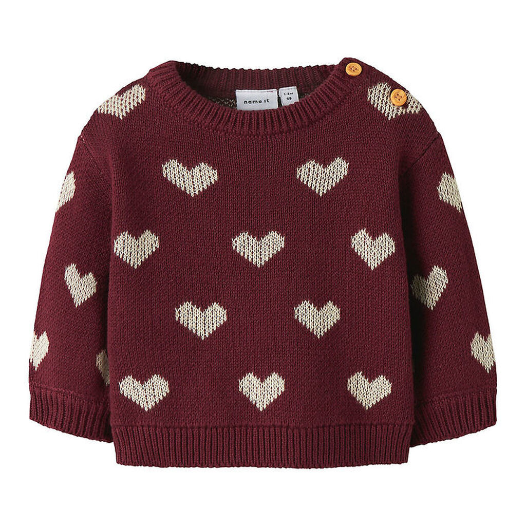 Nmae It Bluse - Strik - NbfOana - Burgundy/Peyote Heart