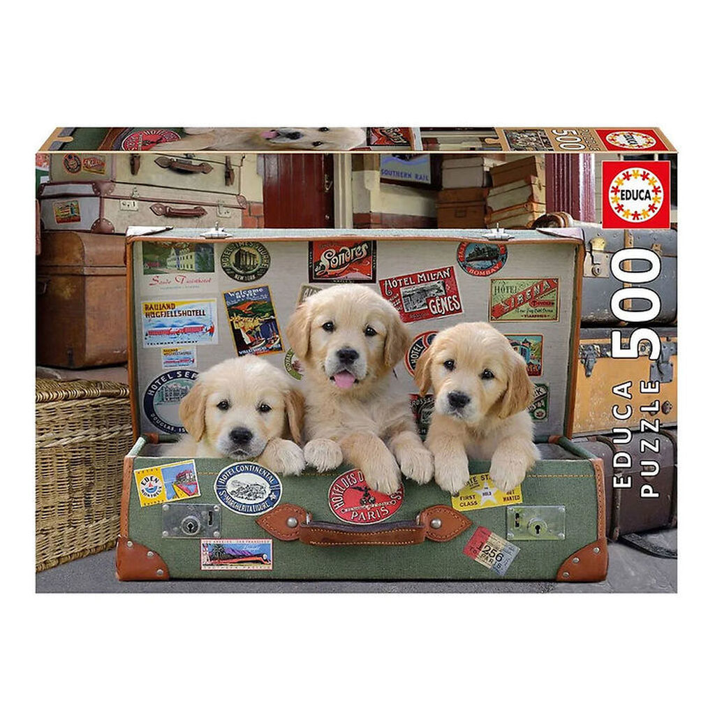 Educa Puslespil - 500 Brikker - Puppies In The Luggage