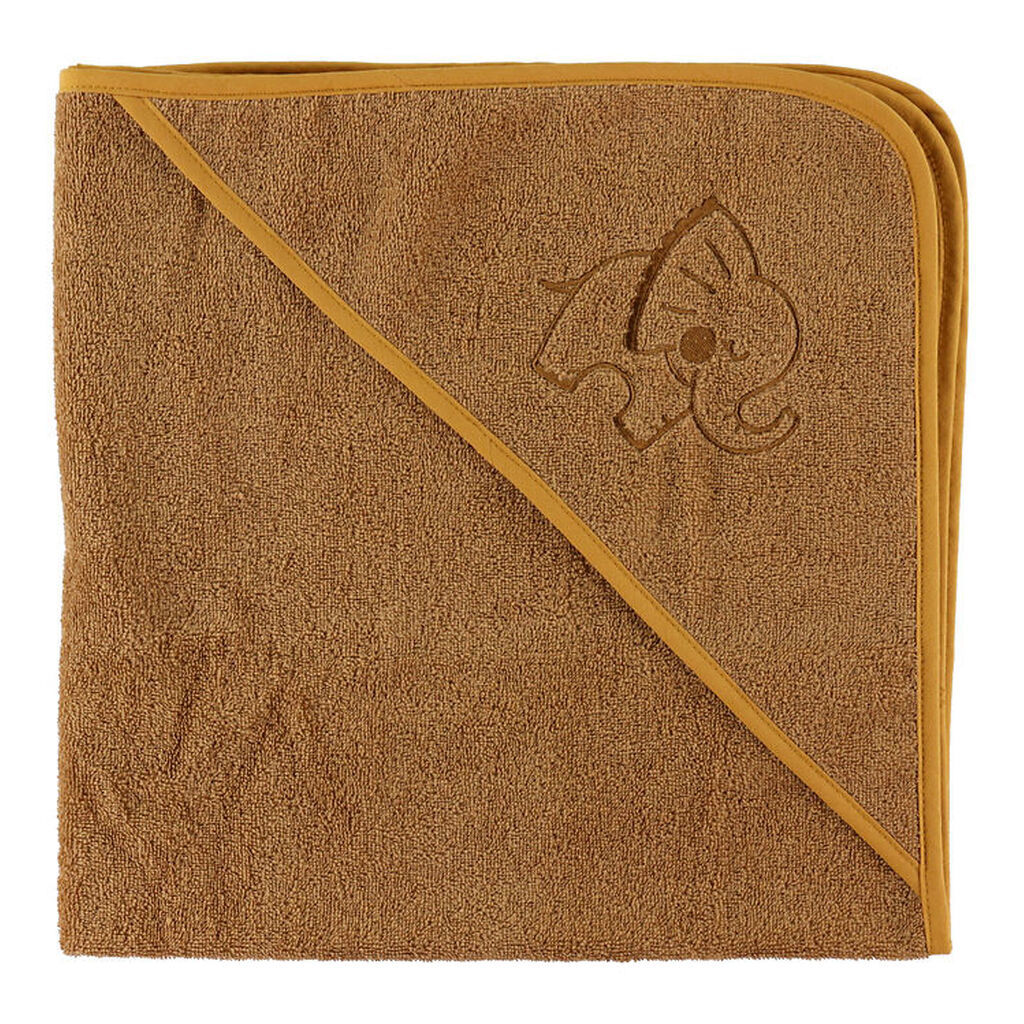 Nørgaard Madsens Babyhåndklæde - 80x80 cm - Karamel m. Elefant