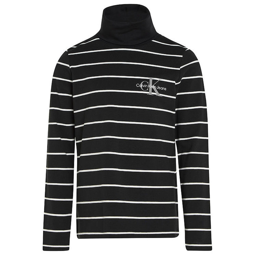 Calvin Klein Bluse - Slim Roll Neck - Thin Black Ivory Stripe