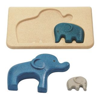 PlanToys Elefant Puslespil - Natur/Blå
