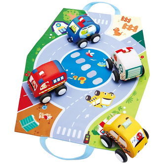 Hape Bilsæt - Pull-Back Plush Car Set - 4-pak