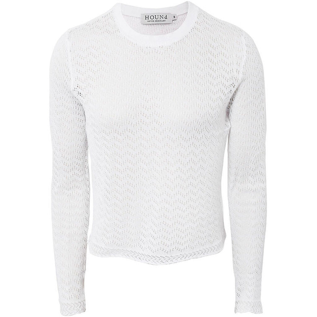 Hound Bluse - Cropped - Strik - Hvid m. Hulmønster