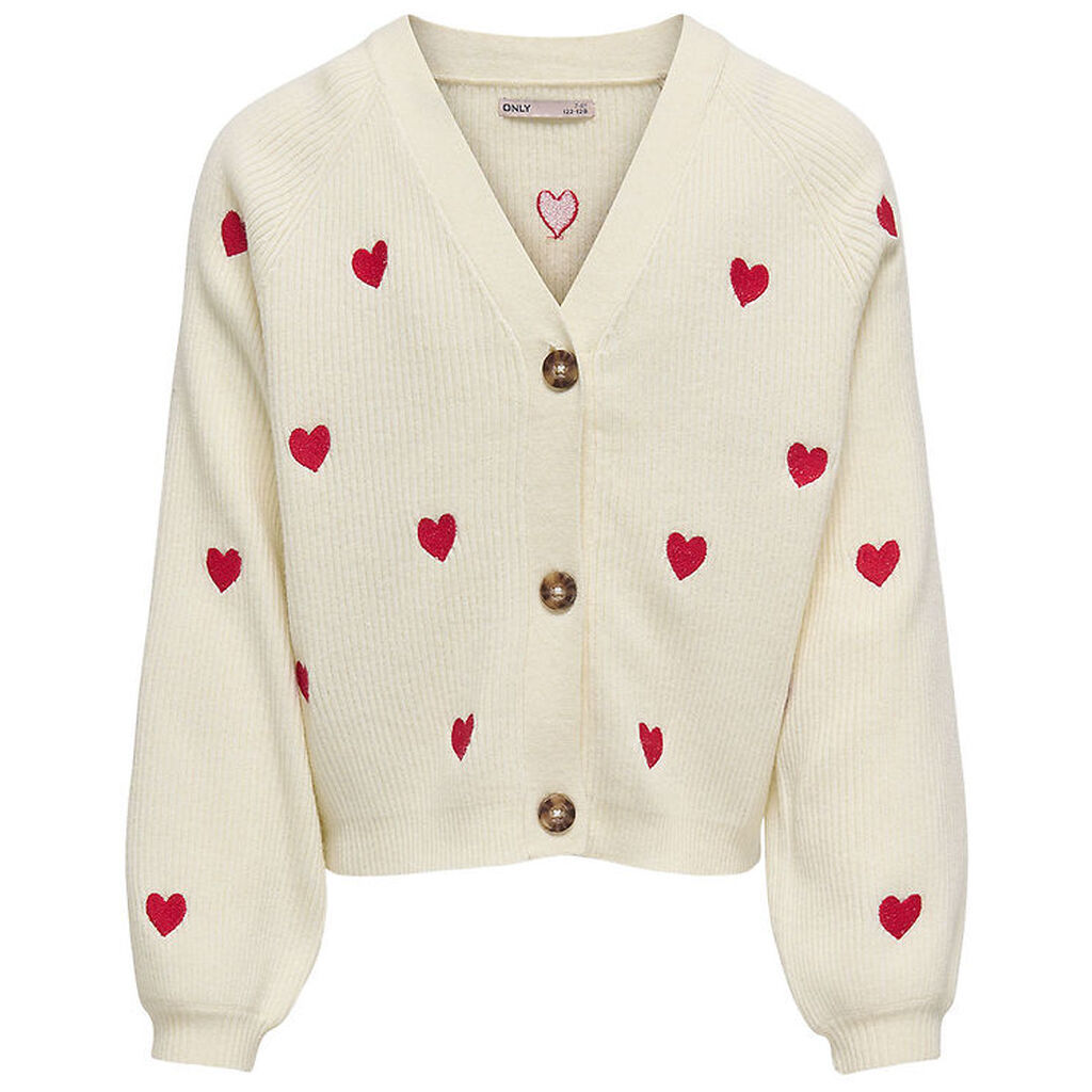 Kids Only Cardigan - Rib - Strik - KogDana - Birch/EMB Hearts -
