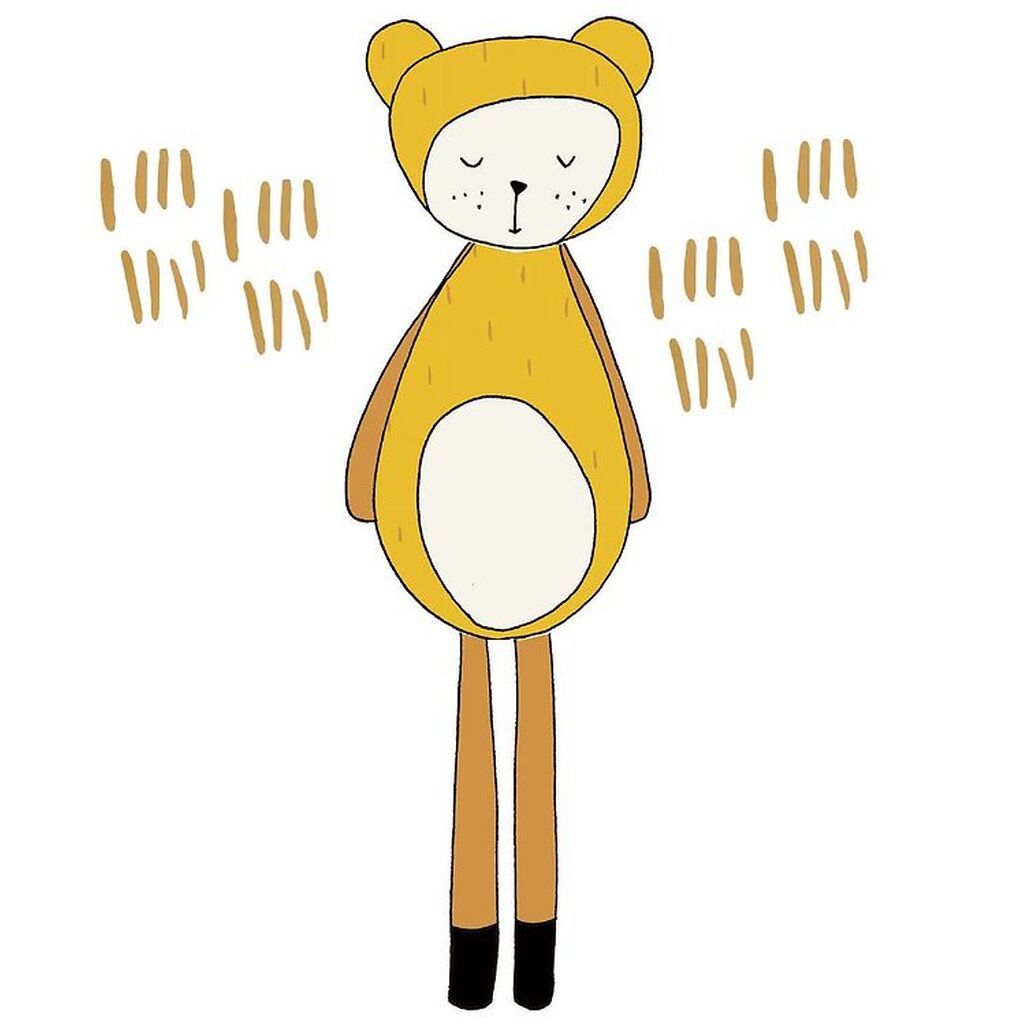 Fabelab Wallstickers - Dreamy Friend Bear - Gul m. Bjørn