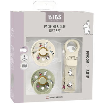 BIBS x Moomins Gavesæt - Sutter/Suttesnor - Str. 2 - Ivory/Sage