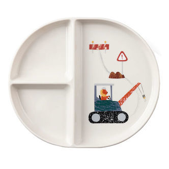 Sebra Tallerken m. 3 Rum - Tastii Busy Builders - Hvid m. Print