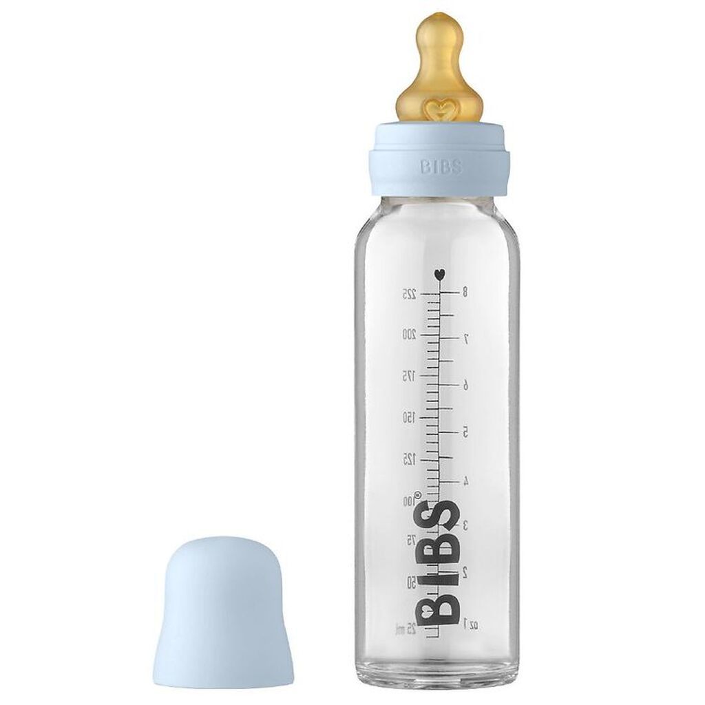 BIBS Sutteflaske - Glas - 225 ml - Naturgummi - Baby Blue