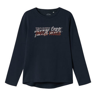 Name It Bluse - Smile More - NkfVix - Dark Sapphire m. Print