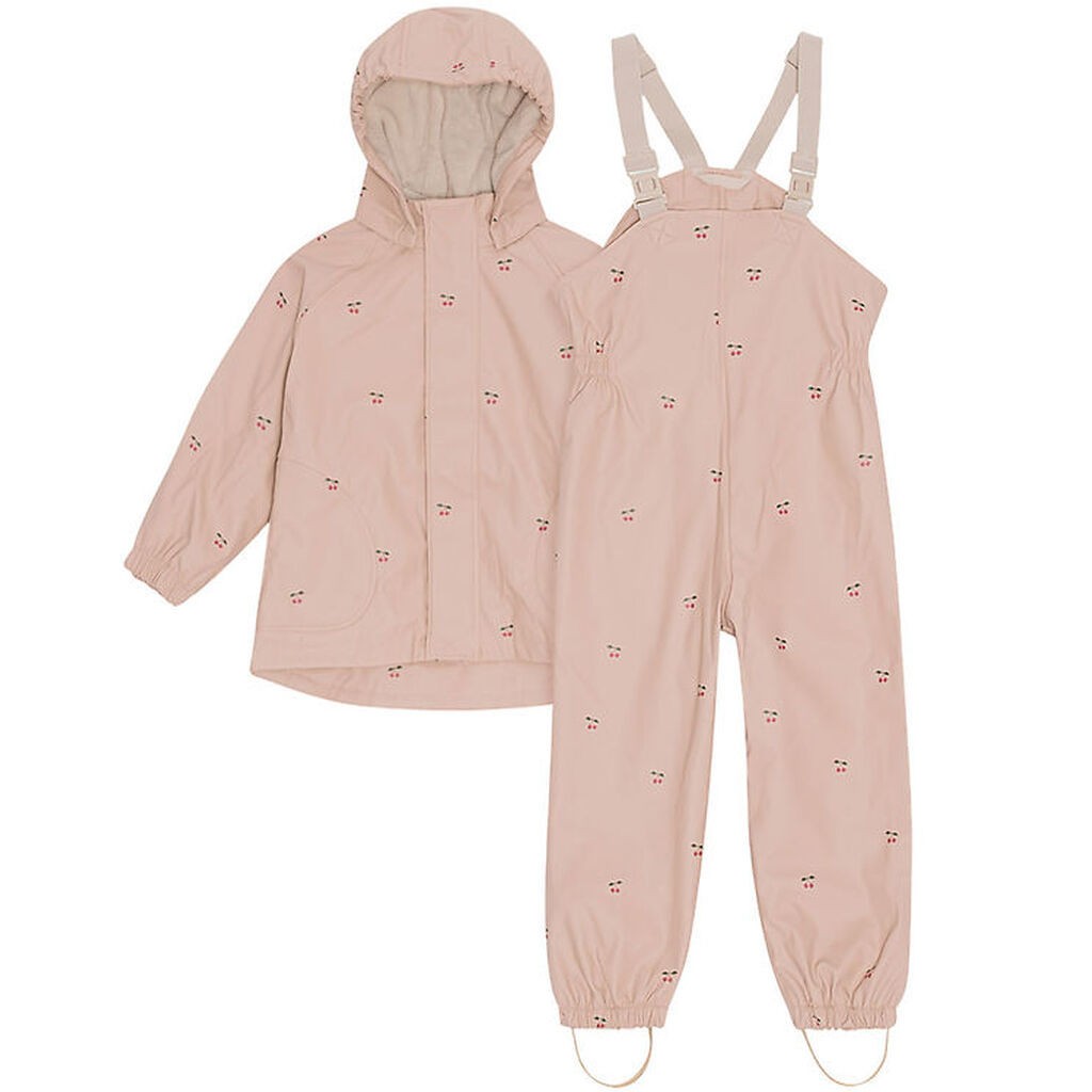 Konges Sløjd Regntøj m. Seler/Fleece - PU - Rainy Palme - Cherry