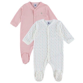 Petit Bateau Natdragt - 2-pak - Hvid/Rosa m. Hjerter/Striber