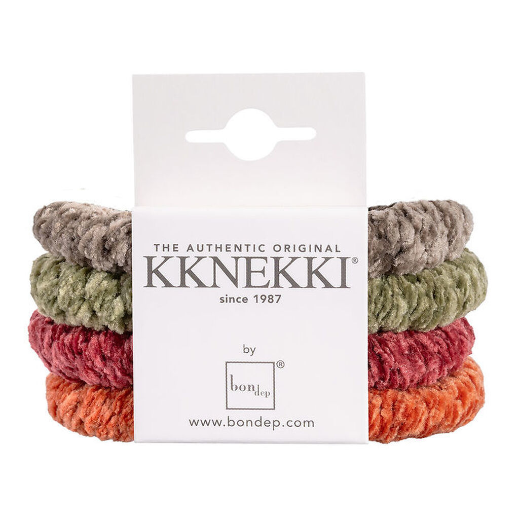 Kknekki Hårelastikker - 4-pak - Velour - Grøn/Orange/Brun