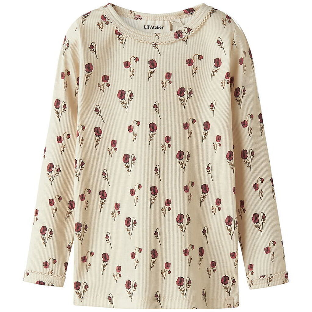 Lil Atelier Bluse - Rib - NmfLavo - Turtledove m. Blomster