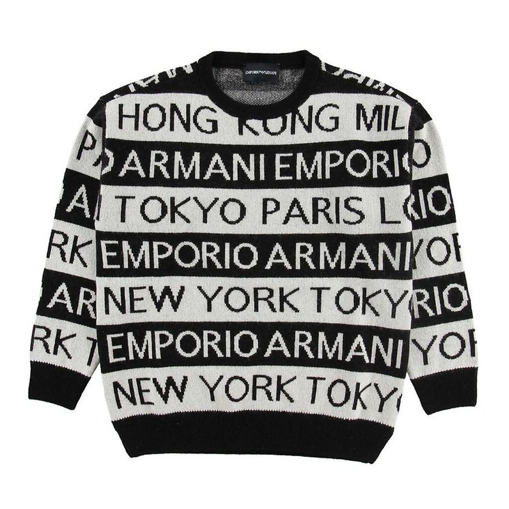 Emporio Armani Bluse - Uld - Sort/Hvidstribet