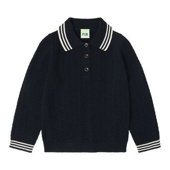 FUB Polobluse - Strik - Uld - ZigZag - Dark Navy