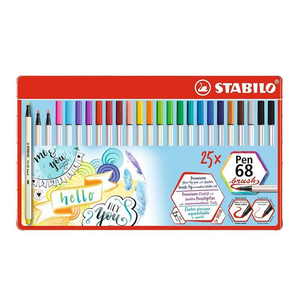 Stabilo Tuscher - Pen 68 Brush - 25 stk. - Multifarvet