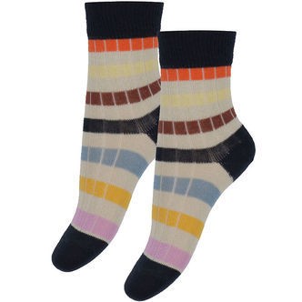 FUB Strømper - 2-pak - Rib - Dark Navy/Multi Stripe