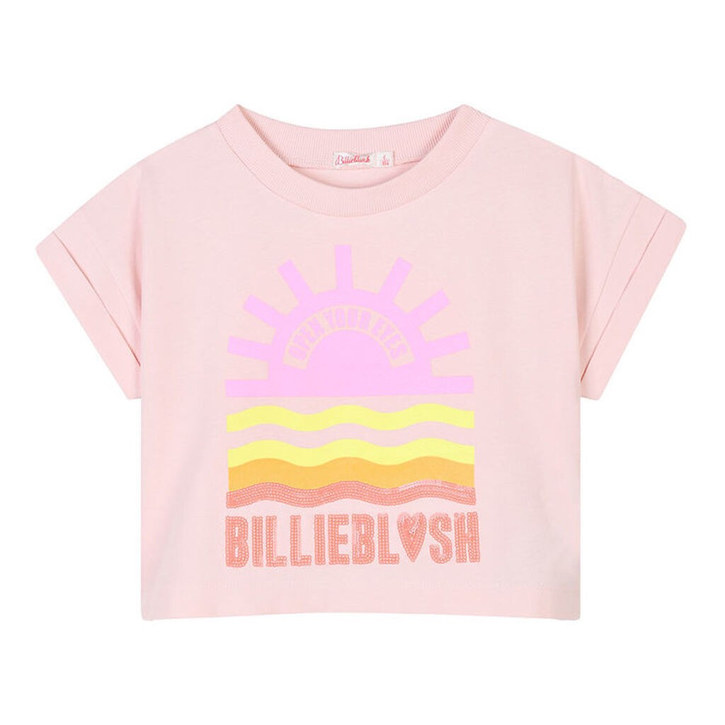 Billieblush T-shirt - Cropped - Rosa m. Print/Pailletter