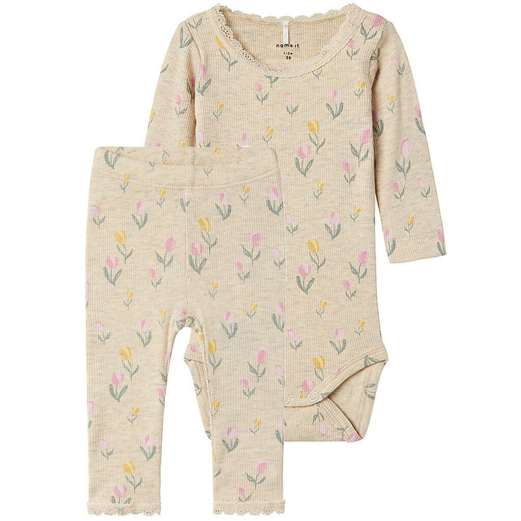 Name It Sæt - Body l/æ/Leggings - Rib - NbfFlowerkab - Peyote Me