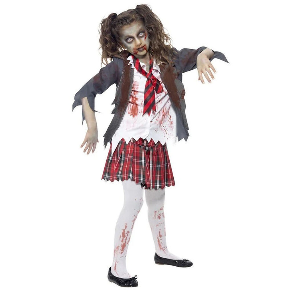 Smiffys Udklædning - Zombie School Girl - Grå/Hvid/Rød