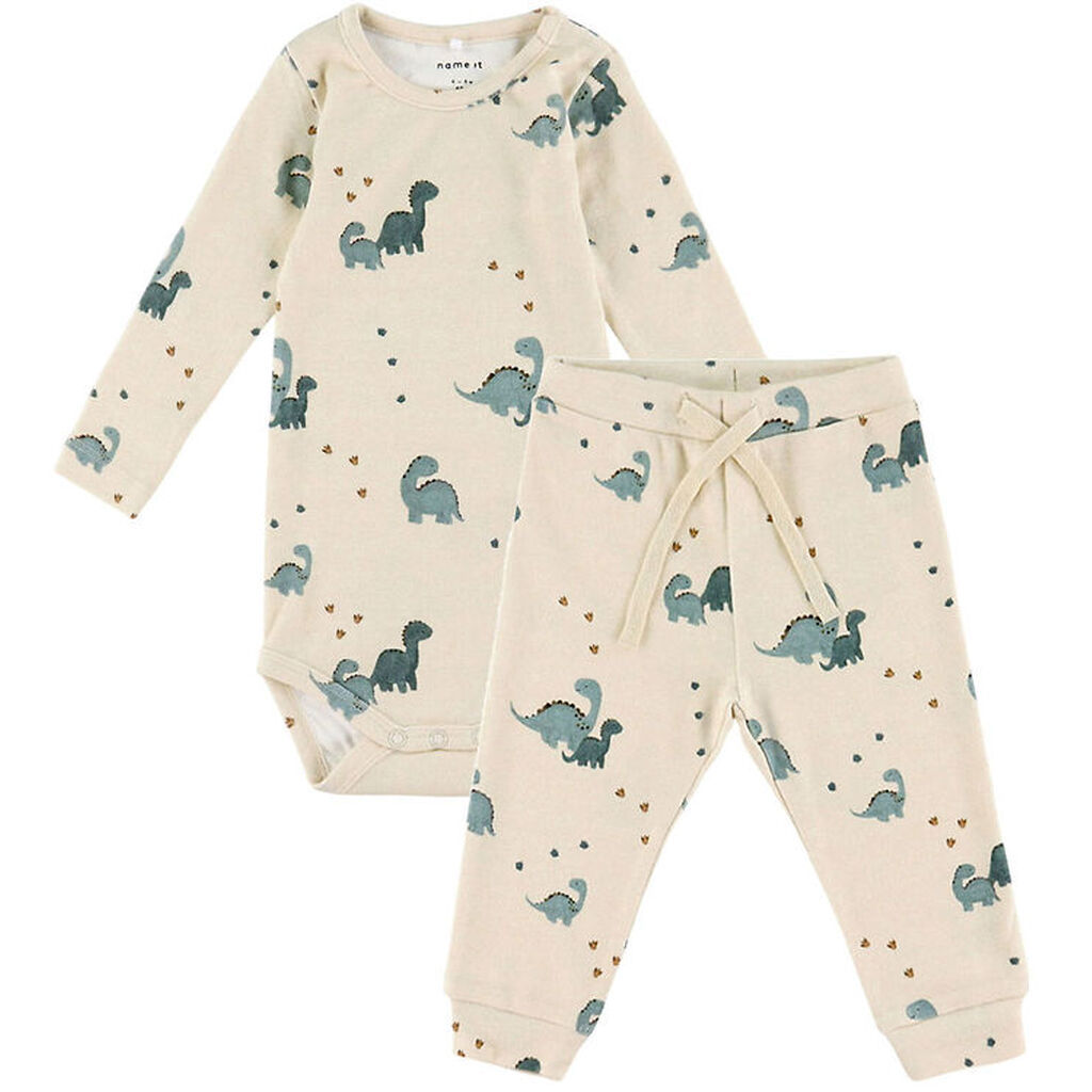 Name It Sæt - Bukser/Body l/æ - NbmNohr - Peyote Melange m. Dino