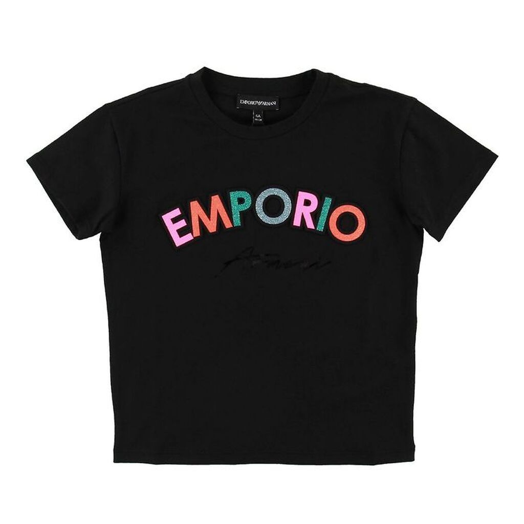 Emporio Armani T-shirt - Sort m. Glimmer/Patches