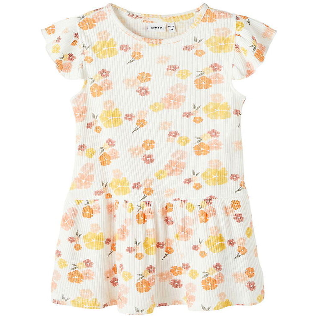 Name It Kjole - NmfPhalia - Rib - Bright White m. Blomster