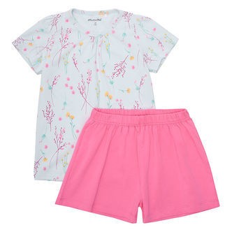 Minymo Shortssæt - T-shirt/Shorts - Wan Blue m. Blomster