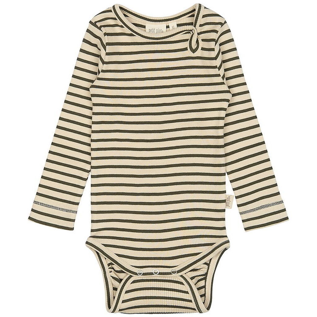 Petit Piao Body l/æ - Rib - Modal - Green Leaf/Off White