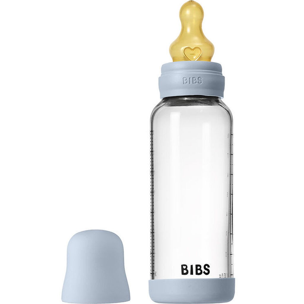 BIBS Sutteflaske - 240 ml - Glas/Naturgummi - Baby Blue