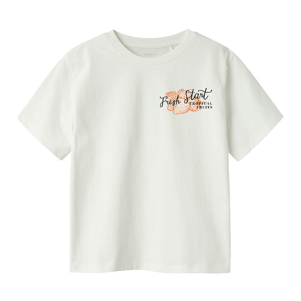 Name It T-shirt - NkfBoway - Cloud Dancer/RED ORANGE