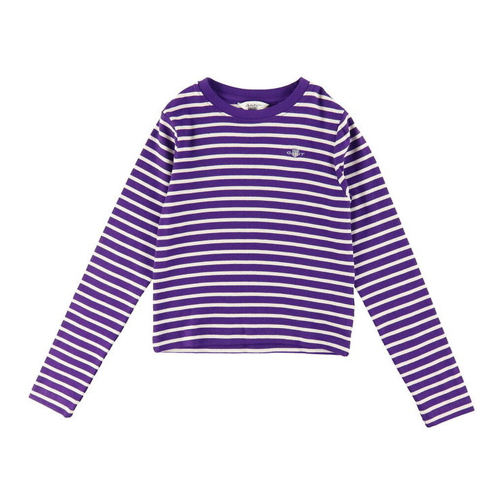 Gant Bluse - Cropped - Rib - Pansy Purple/Hvidstribet