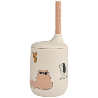 Liewood Kop m. Sugerør - Silikone - Ellis - Cats and Dogs/Sandy