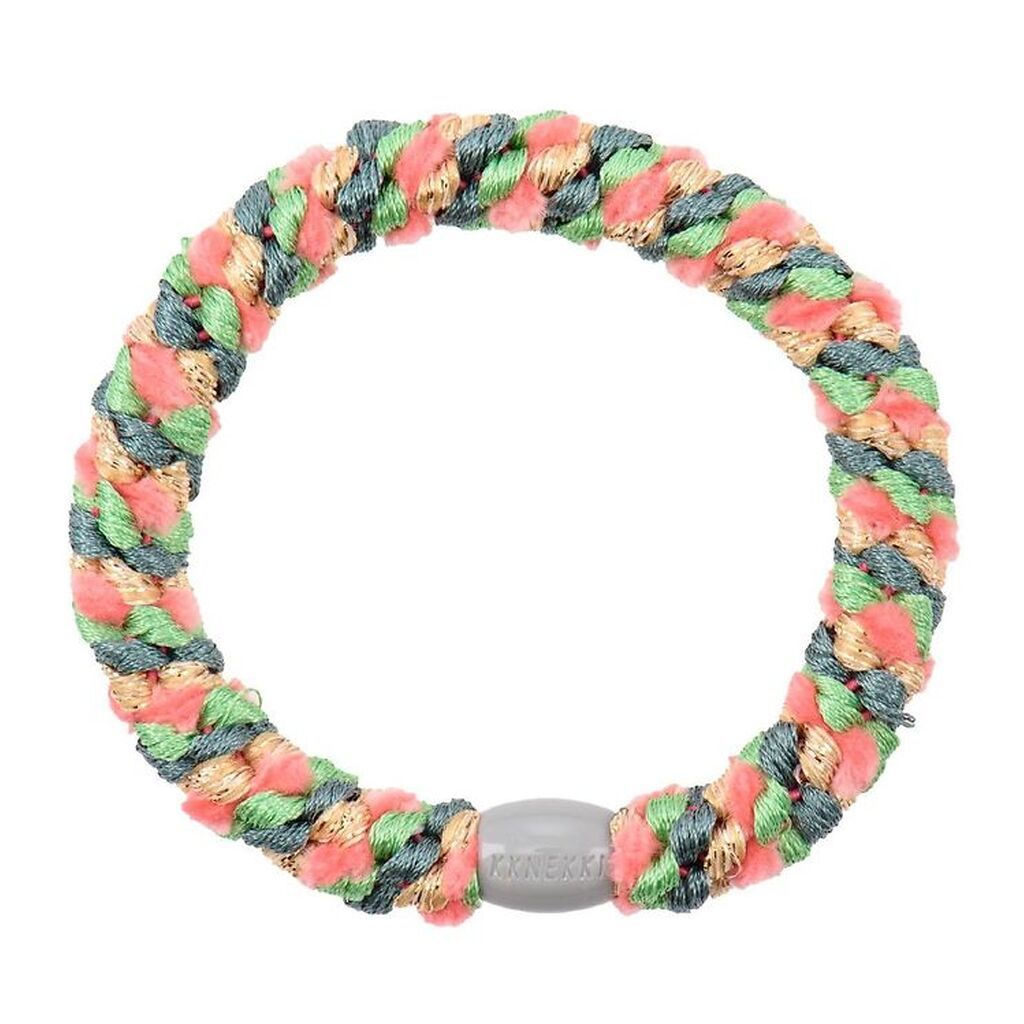 Kknekki Hårelastik - Pink/Grøn Velour Glimmer