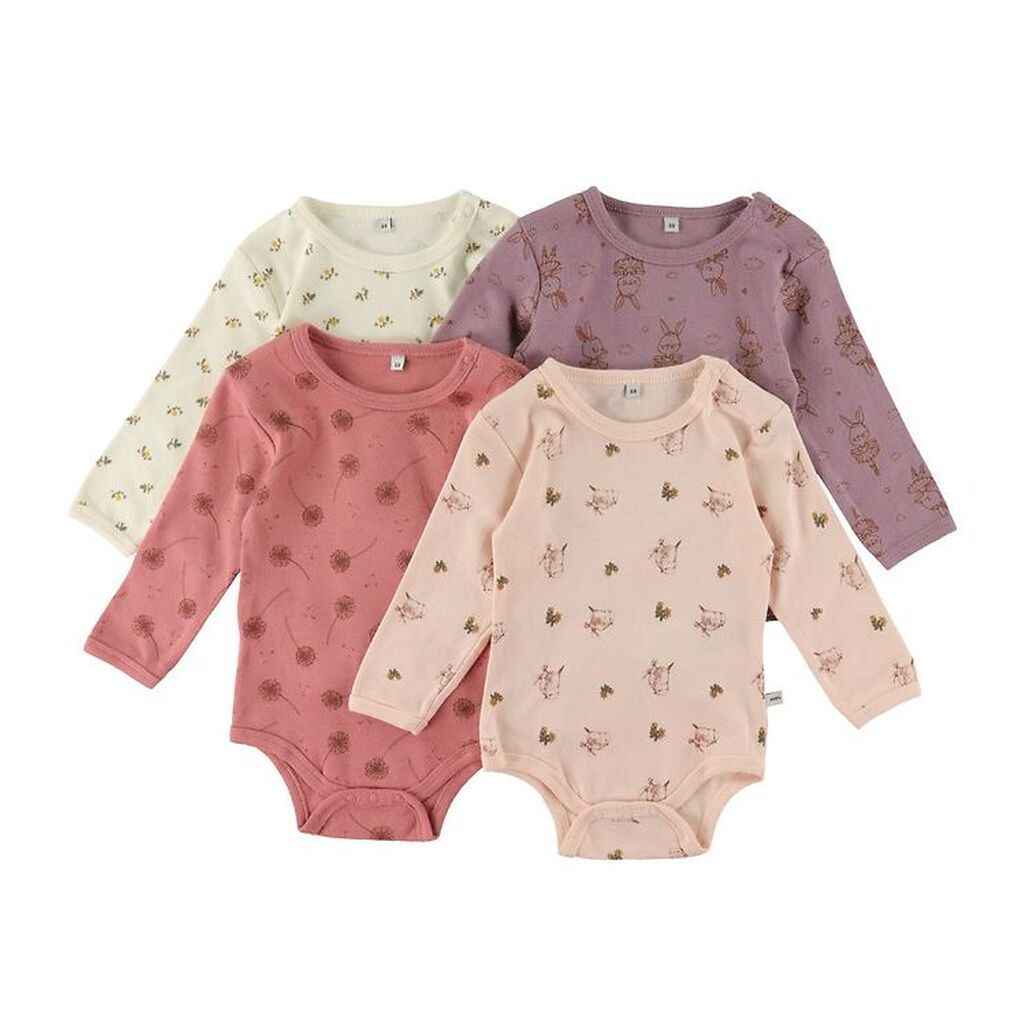 Pippi Baby Bodyer l/æ - 4-pak - Dusty Rose
