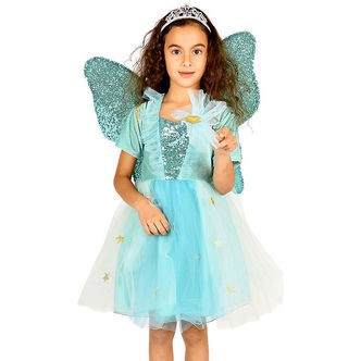 Den Goda Fen Udklædning - Fekjole m. Vinger/Tryllestav - Turkis