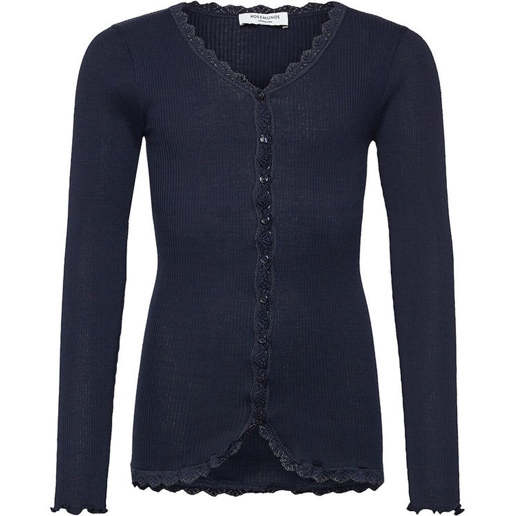 Rosemunde Cardigan - Rib - Balta - Navy m. Blonder
