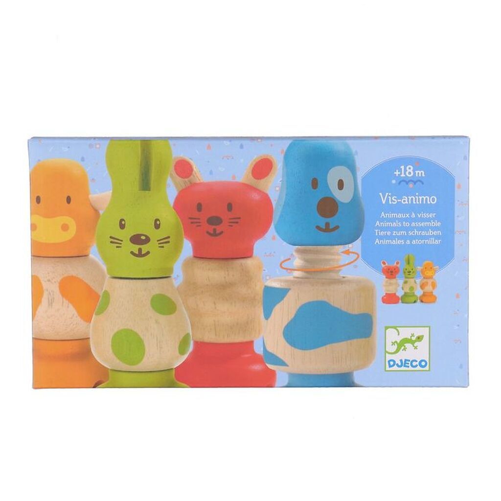 Djeco Trælegetøj - 4 stk. - Skrue Sammen-Dyr