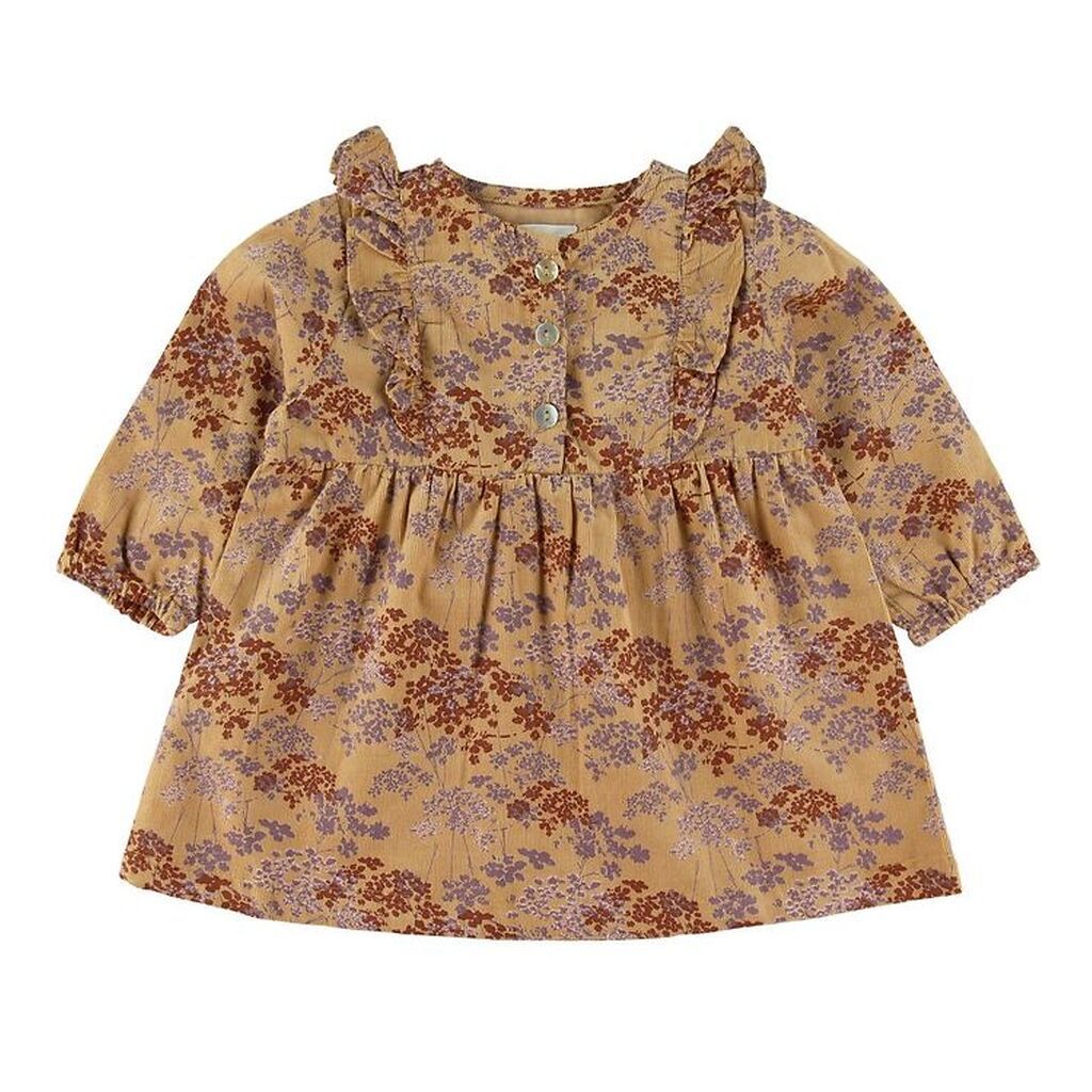 Mini A Ture Kjole - Fløjl - Ama - Sweet Curry m. Blomster