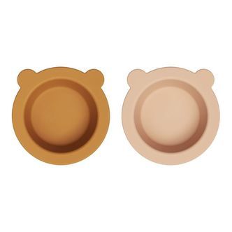 Liewood Skål m. Sugekop - 2-pak - Silikone - Peony - Mustard/Tus